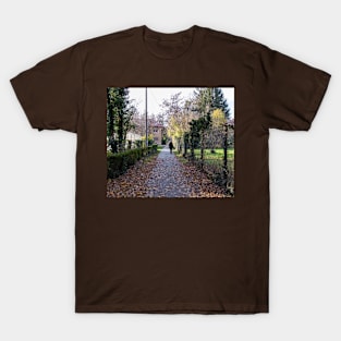 Girl walking in distance in a park on a sunny day T-Shirt